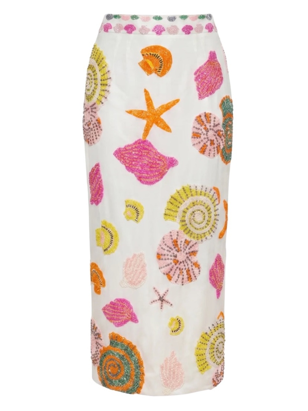 Oceanus New York Hand-Embroidered Multi Colour Co-ord Skirt Only in White Medium